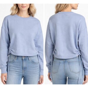 American Eagle Crop Sweatshirt Women M Blue Long Sleeve Drawstring Side Pullover